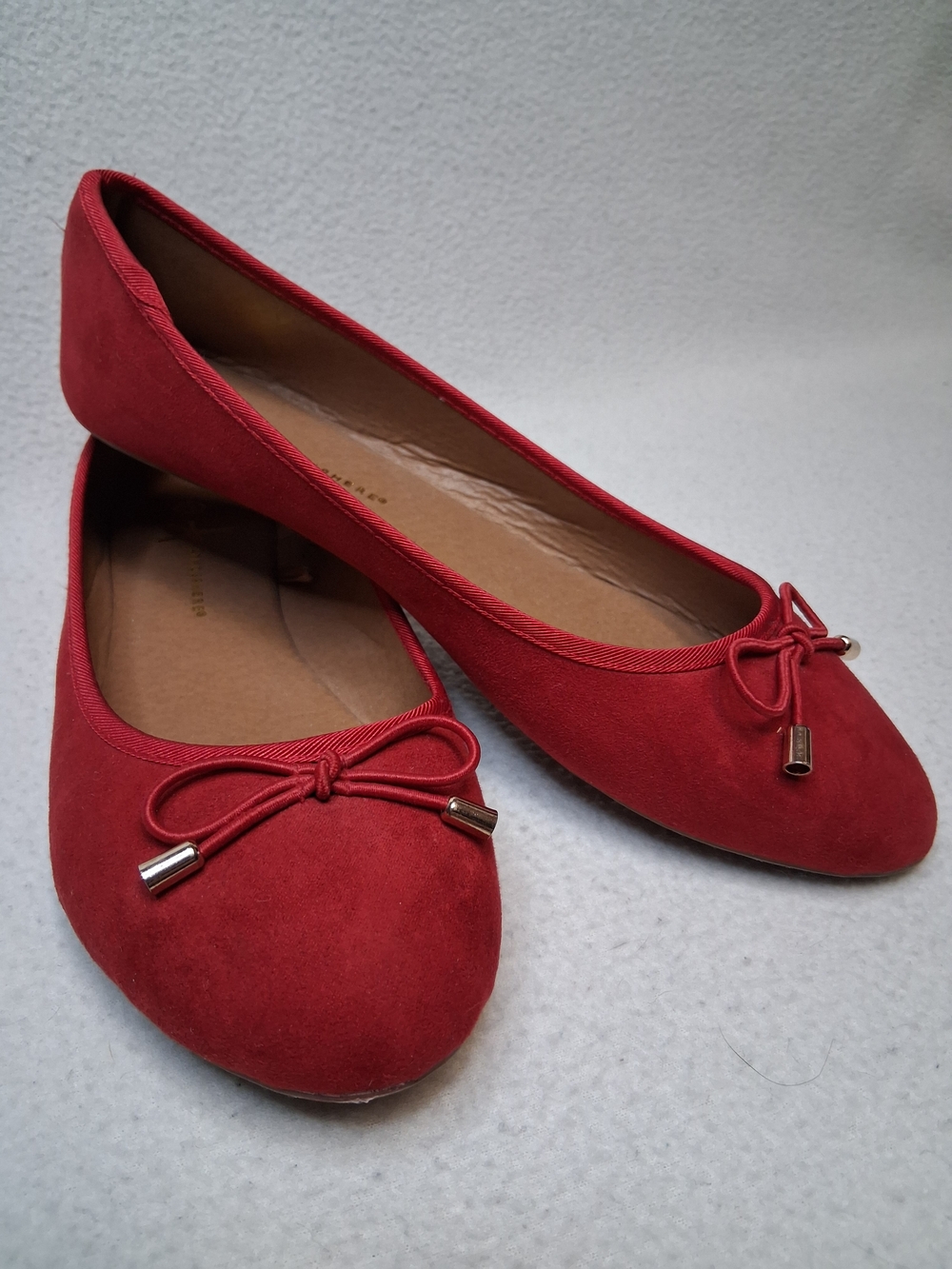 Atmosphere Red Suede-Look Bow Ballet Flats